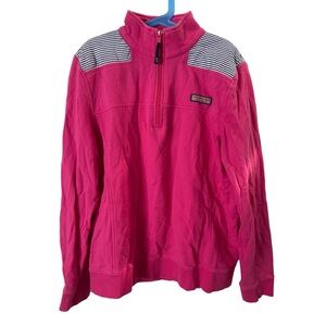 Vineyard Vines Pink‎ Shep Shirt Sweatshirt w Blue Seersucker Stripe Trim Medium